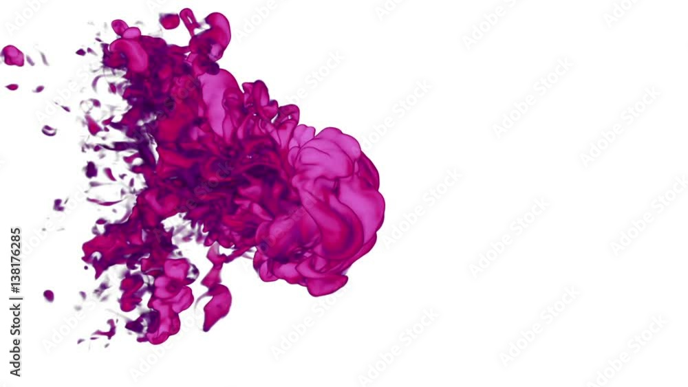 Poster pink ink with alpha mask underwater move in slow motion. vfx cloud of ink or smoke for transitions, 
