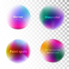 Set of watercolor blobs,  splashes isolated on white and transpa