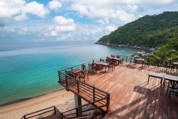 Wooden deck with sea view located next to the beach