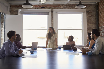 Fototapeta premium Businesswoman Standing To Address Boardroom Meeting