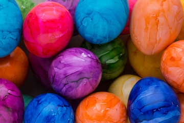 Easter eggs painted in colors on a white background.