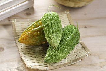 Bitter melon on a basket