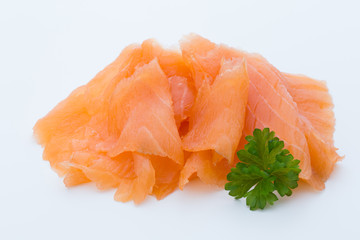 Fresh salmon fillet on isolated white.