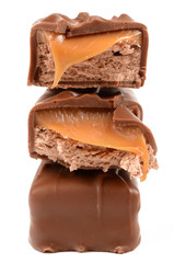 Chocolate with caramel on a white background