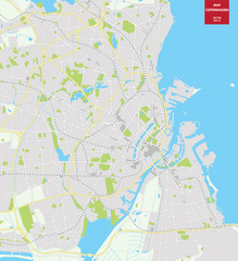 Mapa kolorów wektor z Kopenhaga, Dania. Plan miasta Kopenhagi - 138180607
