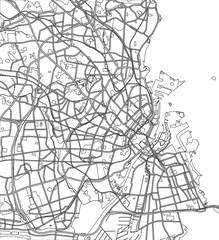 Black and white scheme of the Copenhagen, Denmarkl. City Plan of  Copenhagen