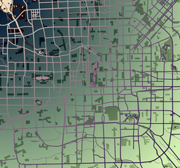 Retro scheme of the Beijing, China. City Plan of Beijing
