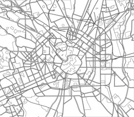 Black and white scheme of the Milan, Italy. City Plan of Milan