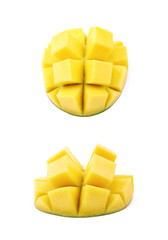 Sliced and cut mango fruit isolated