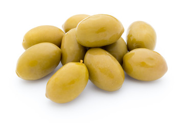 Green big olives on the white background.