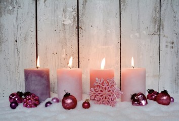Grußkarte - Adventskerzen Pastell rosa - vierter Advent 