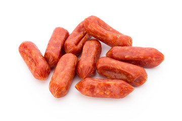 Peperoni or salami, parsley sausage. Isolated on white background.