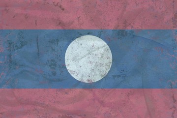 Grunge Lao People Democratic Republic flag  on crumpled kraft paper
