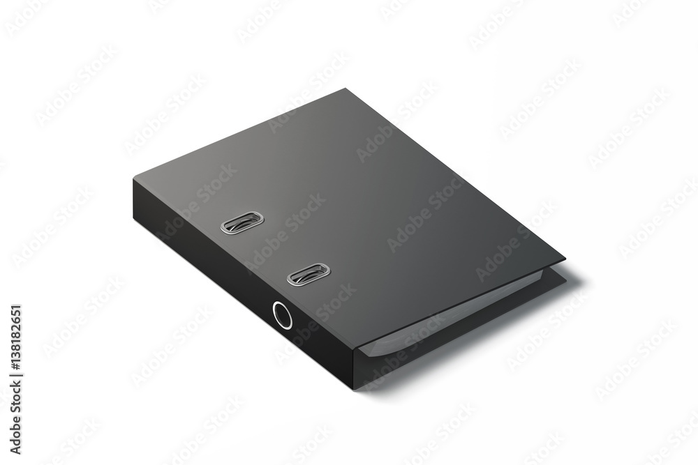 Poster blank black ring binder design mockup, 3d rendering. empty closed self-binder mock up with stack of 