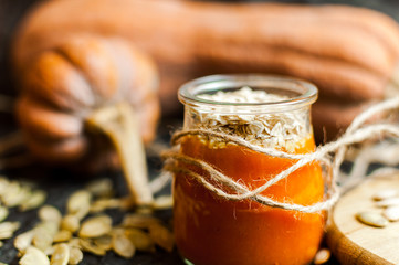 pumpkin puree smoothies and seeds