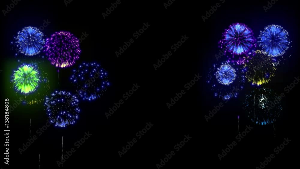 Poster 4k multiple fireworks. beatiful colorful big firecrakers. 3d animation, different versions. 13