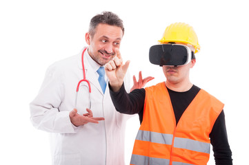 Medic looking at constructor gesturing on reality glasses