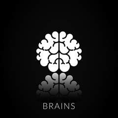 Blue brain icon reflacted on black