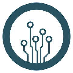 Circuit board icon. Technology scheme symbol flat vector illustration on blue background.