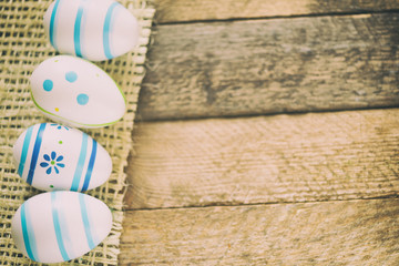 Decorated Easter eggs. Decorated Easter eggs on wooden background