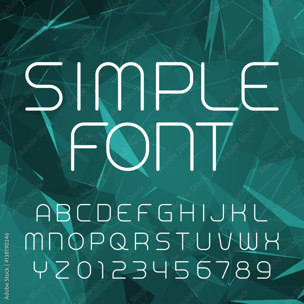 Fototapete Simple alphabet vector font in outline style. Thin line letters and numbers on a polygonal background. Stock vector typeface for your design.