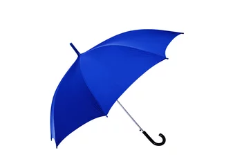 Fotobehang Opened blue umbrella isolated on white © wolfelarry