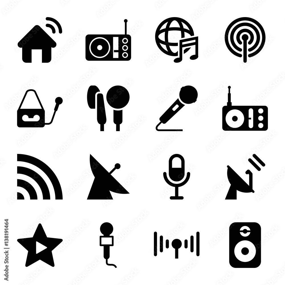 Poster set of 16 radio filled icons