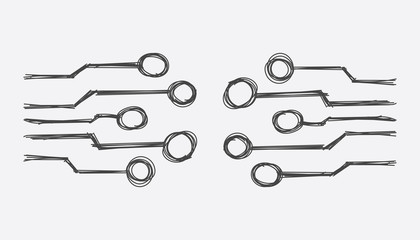 Hand drawn circuit board icon. Doodle scetch technology scheme symbol flat vector illustration on white background.