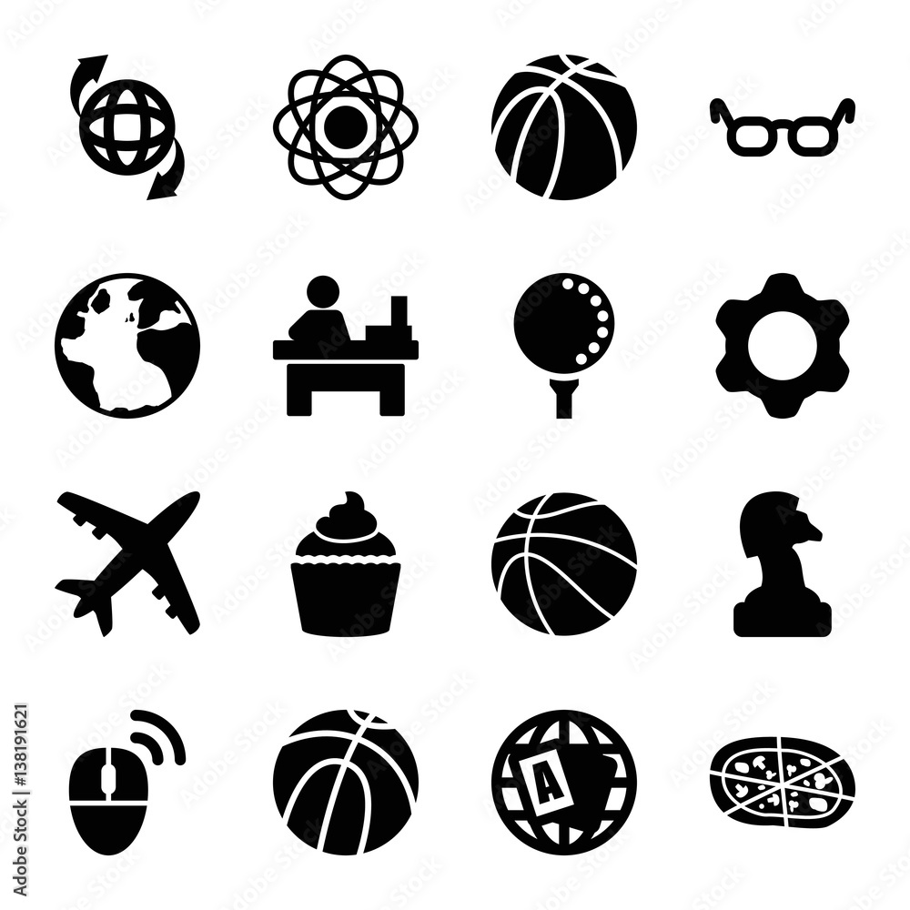Poster set of 16 round filled icons