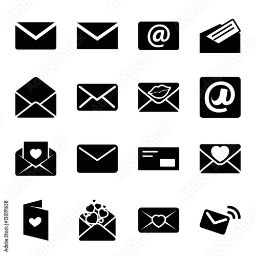 "Set of 16 envelope filled icons" Imagens e vetores de stock Royalty