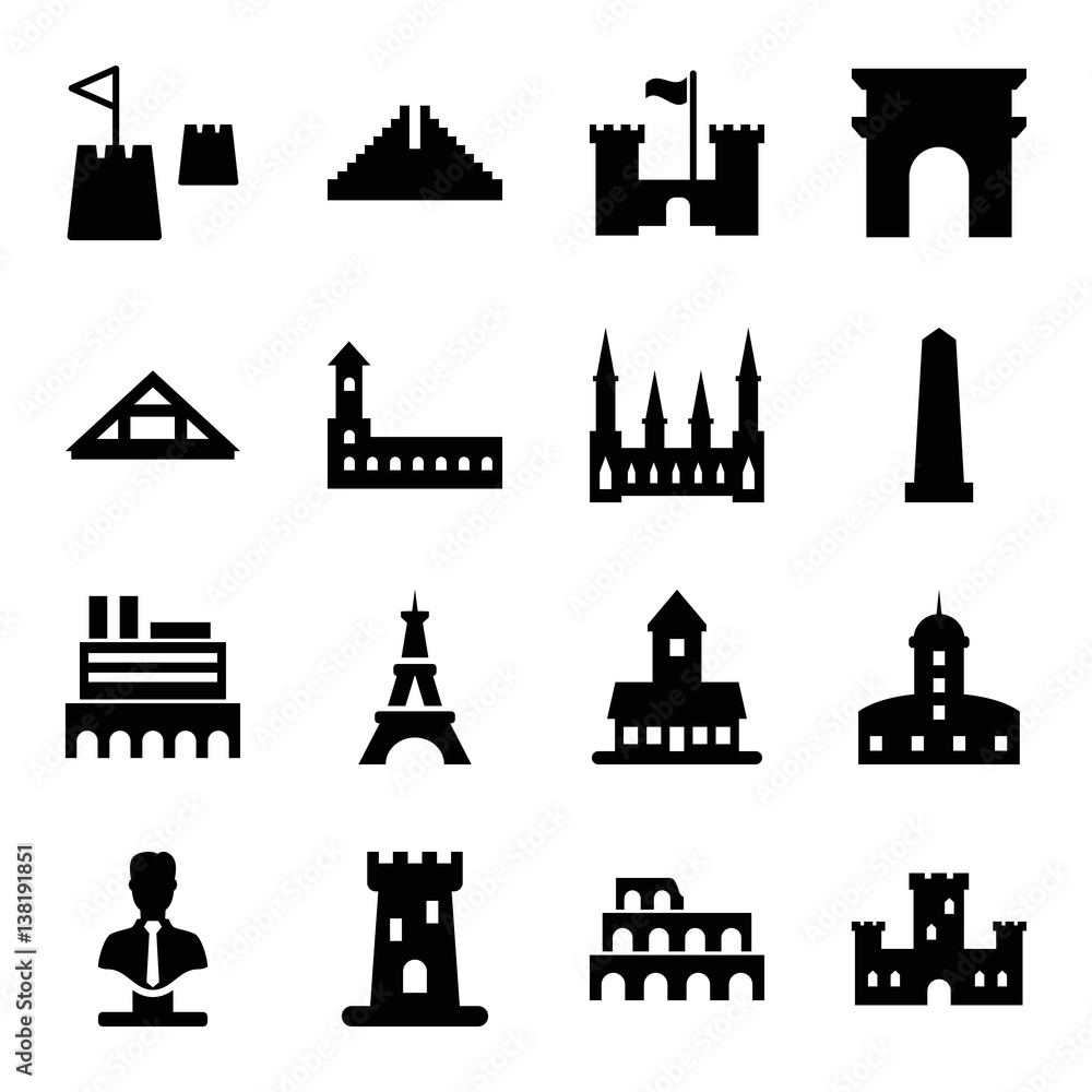 Sticker Set of 16 monument filled icons