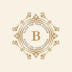 The letter B. Flourishes calligraphic monogram emblem template. Luxury elegant frame ornament line logo design vector illustration. Example designs for Cafe, Hotel, Heraldic, Restaurant, Boutique