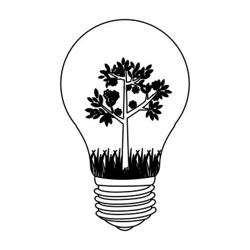 contour bulb with tree inside icon, vector illustration design image