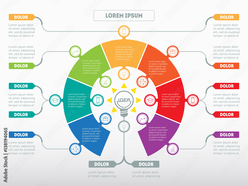 Poster vector infographic of technology or education process. business concept with 7 options - from idea t