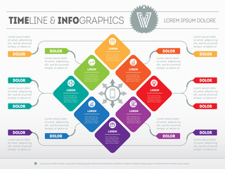 Vector infographic of technology or education process. Business concept with eight options. Web Template of a circle info chart, diagram or presentation. Part of the report with logo and icons set.