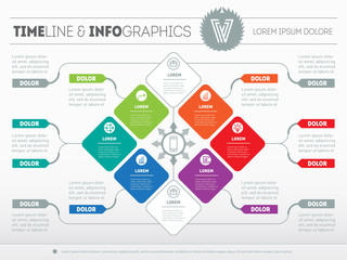 Vector infographic of technology or education process. Business concept with six options. Web Template of a circle info chart, diagram or presentation. Part of the report with logo and icons set.