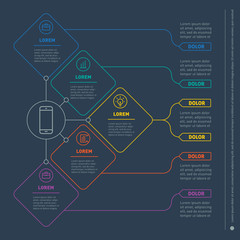 Web Template of a infochart, diagram or presentation made from lines. Part of the report with icons set. Vector infographic of technology or education process. Business concept with 5 options.