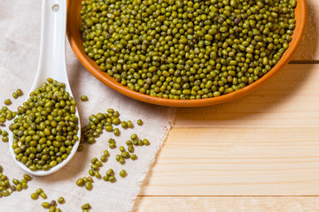 Green bean seed on table.