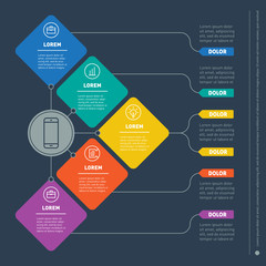 Business presentation concept with five options. Vector infographic of technology or education process. Part of the report with icons set. Web Template of a info chart or diagram.