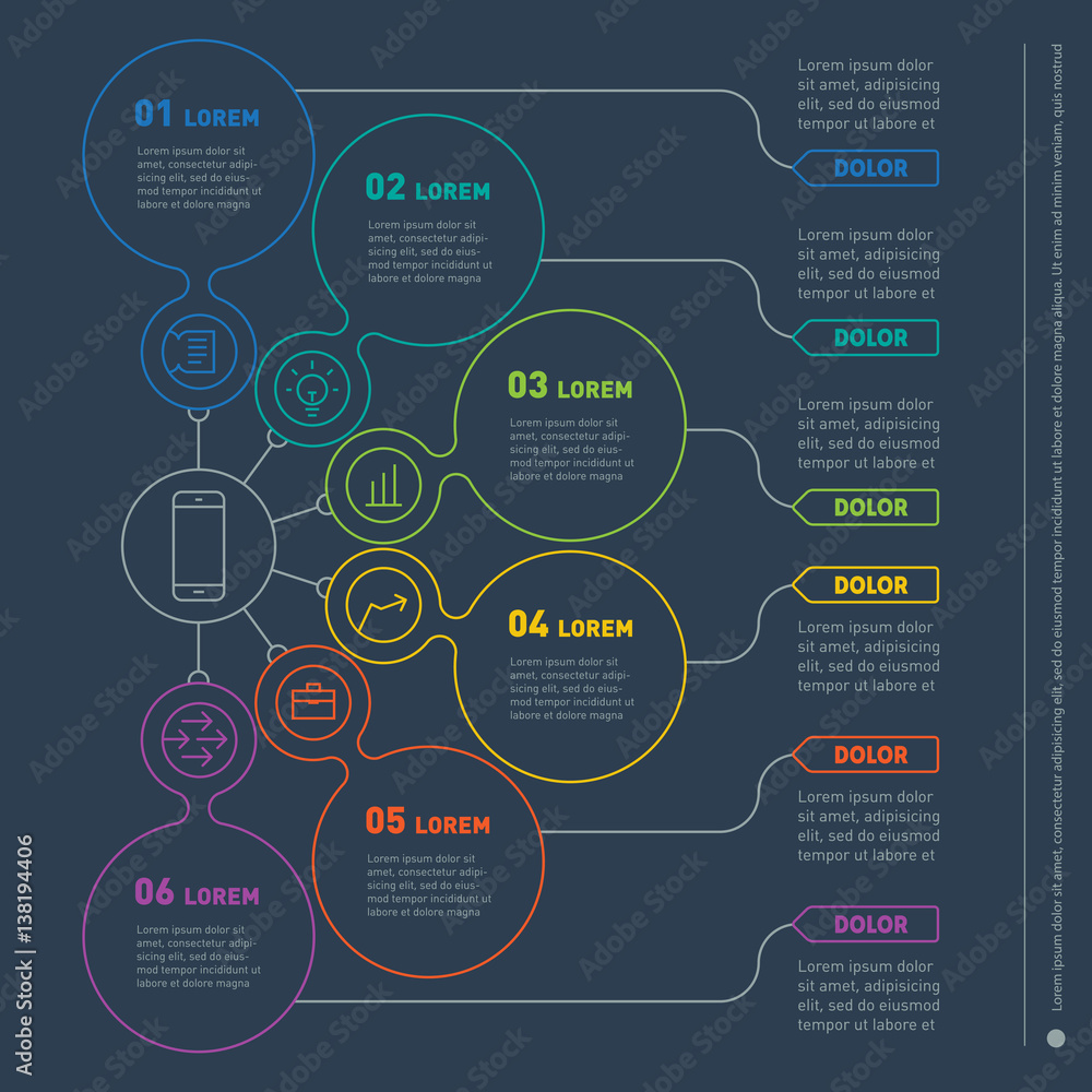 Poster business presentation concept with six options. vector infographic template of technology or educati