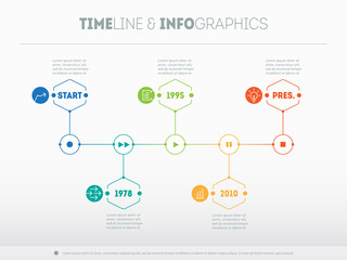 Timeline infographic with icons and buttoms - record, rewind, play, pause, stop. Time line of Social tendencies and trends graph. Business concept with options, parts, steps or technology processes.