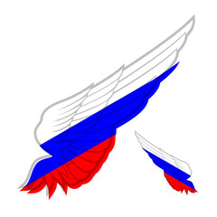 Wing with flag of Russia on white background. Vector illustration. Tricolor.