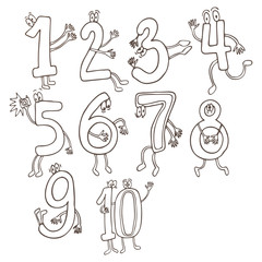 Set of cute and funny colorful number characters, cartoon vector illustration isolated on white background.