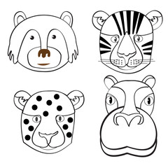 Head set animal black-and-white in the cartoon and Doodle style on white background