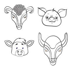 Head set animal black-and-white in the cartoon and Doodle style on white background