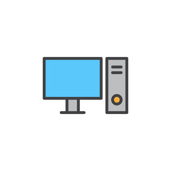 Desktop computer, PC line icon, filled outline vector sign, linear colorful pictogram isolated on white. Symbol, logo illustration