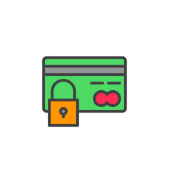 Obraz premium Credit card with lock line icon, filled outline vector sign, linear colorful pictogram isolated on white. Secure payment symbol, logo illustration
