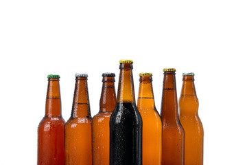 Set of beer bottles isolated