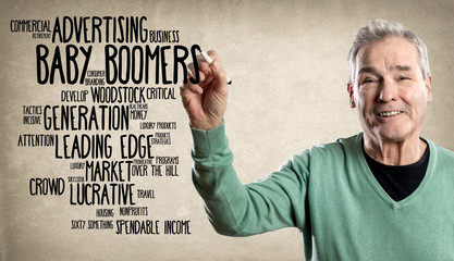 Happy Senior Man, Writing with a Felt Marker - Marketing Word Cloud