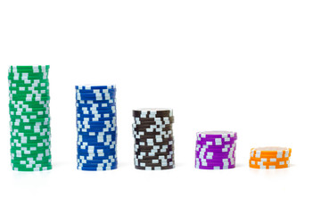 Stacks of poker chips isolated on white background
